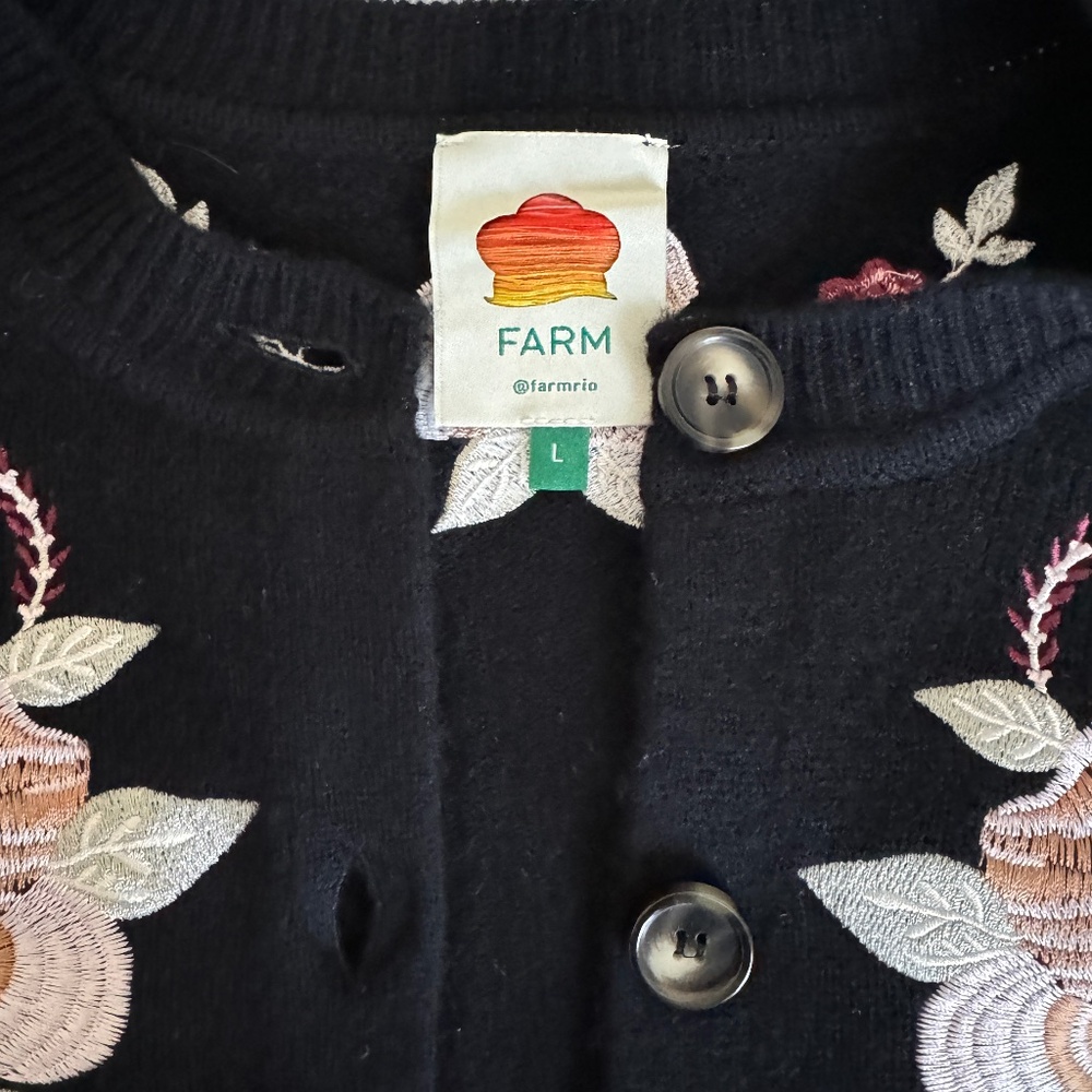 FARM Rio Black Flowers Embroidered Buttoned Knit Cardigan - Picture 11 of 13